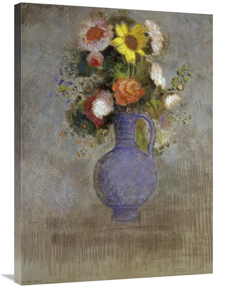 36 in. Bouquet in a Blue Vase Art Print by Odilon Redon - Floral Wall Decor for Living Room, Bedroom & Office
