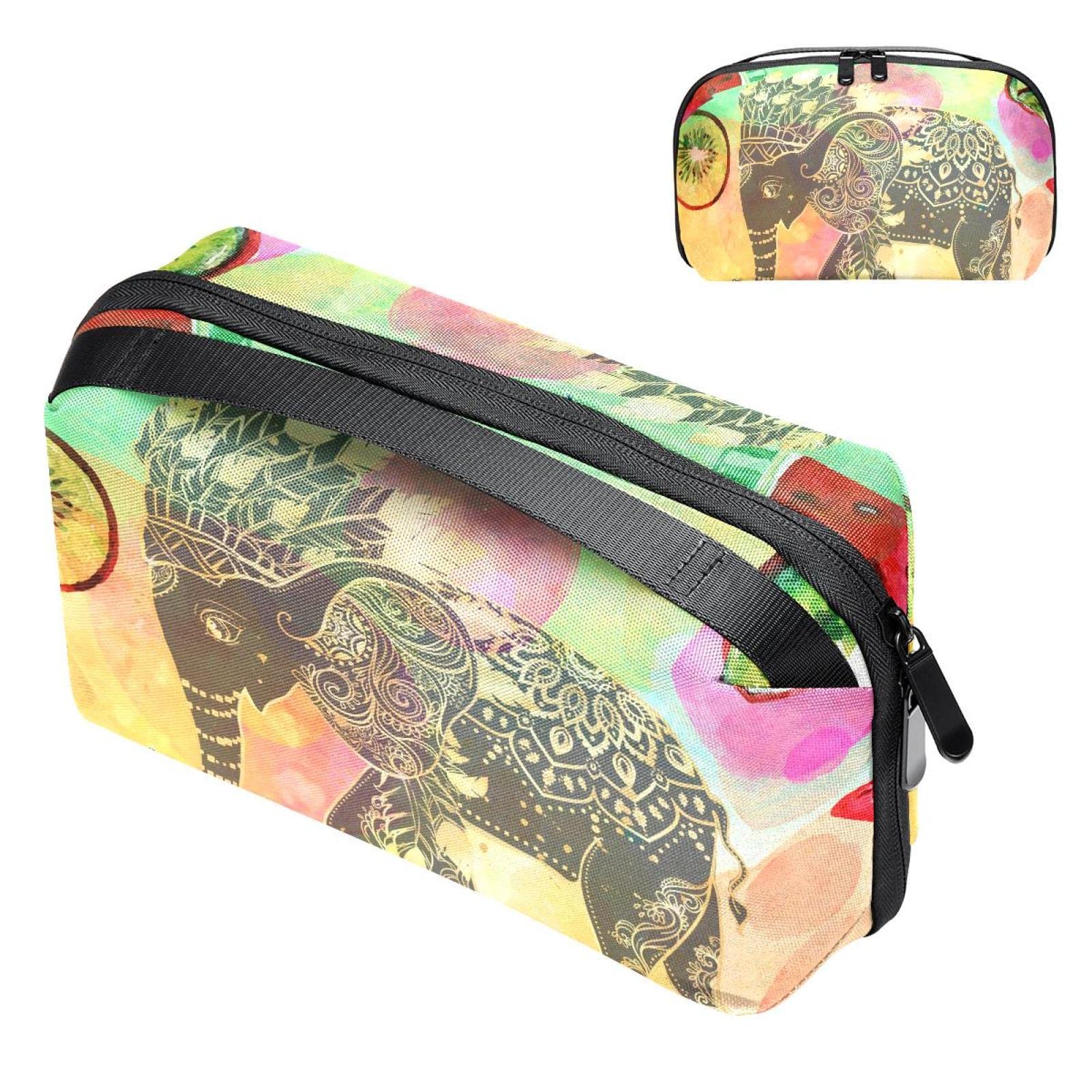 Waterproof Travel Makeup Bag for Women - Portable Cosmetic Organizer with Watercolor Elephant Print, Toiletry Bag for Handbag - Perfect for Vacation, Gym & Daily Use