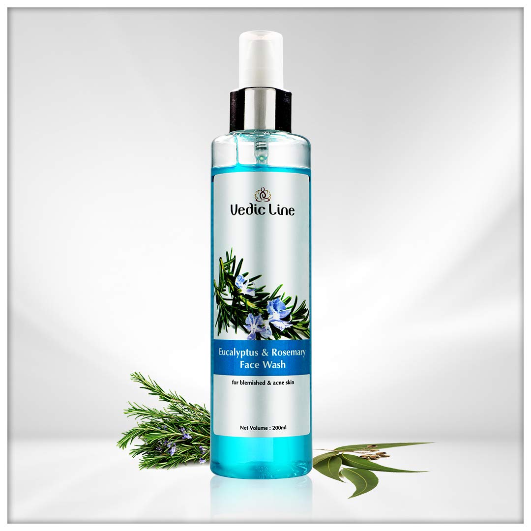 Vedicline Eucalyptus and Rosemary Face Wash for Acne & Blemish Control - 200ml Cleansing Formula for Clear, Refreshed Skin | Perfect for Daily Skincare Routine & Post-Workout Cleansing