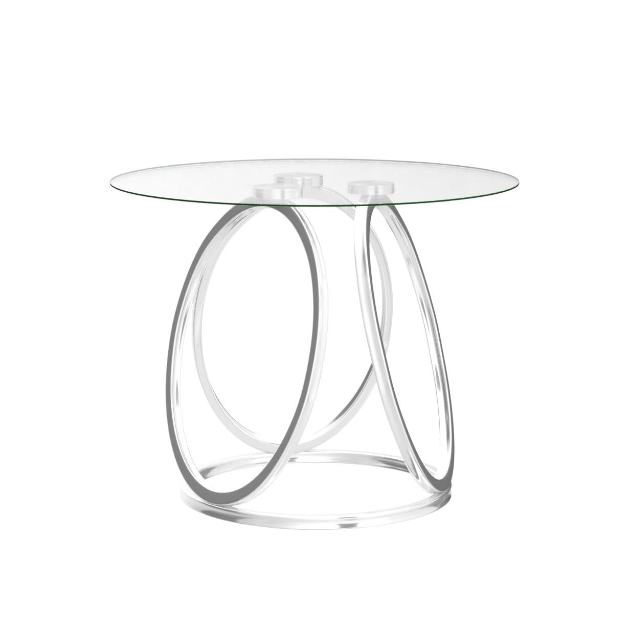 Modern Silver Glass End Table with Chrome Metal Frame - Round Side Table for Living Room, Bedroom & Home Office - Stylish Nightstand for Small Spaces, Dorm & Apartment Decor - 1 PC