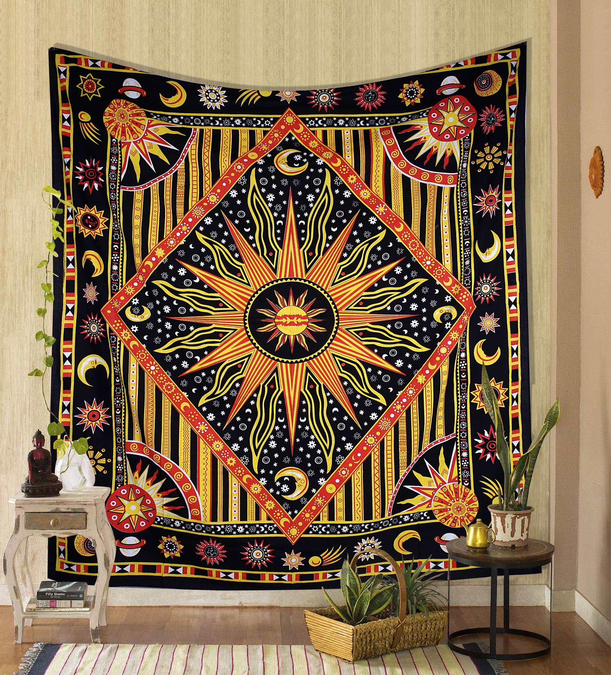 Celestial Tie Dye Tapestry - Moon Star Boho Wall Hanging for Bedroom & Dorm Decor