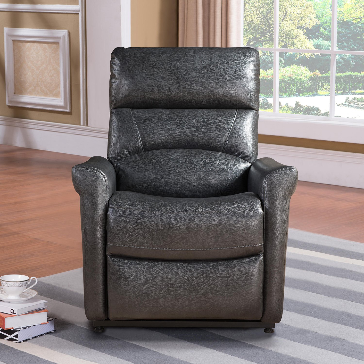 AC Pacific Contemporary Faux Leather Power Recliner Lift Chair with USB Ports - Ergonomic Gaming & Living Room Reclining Chair in Charcoal - Perfect for Home Theater, Office & Relaxation