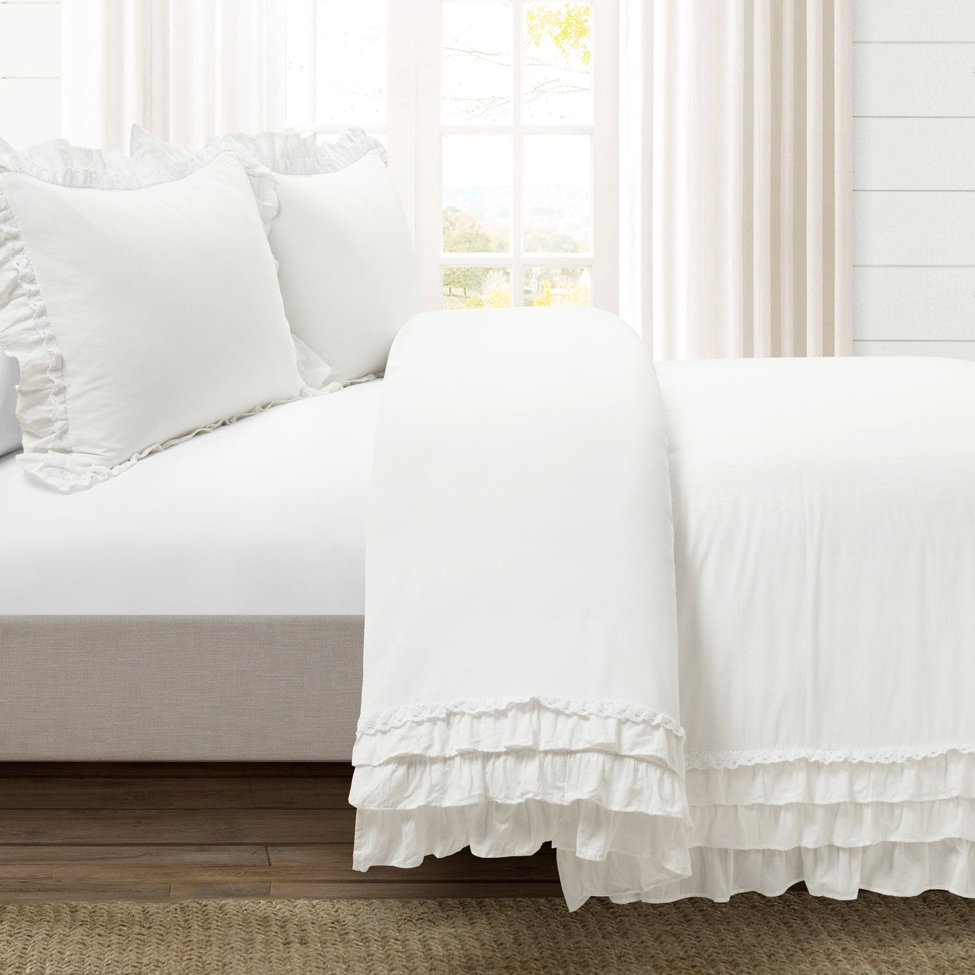 Ella Ruffle Lace 100% Cotton Duvet Cover Set - Queen Size 3 Piece Bedding Set with Pillowcases | Soft & Breathable for Comfortable Sleep | Perfect for Master Bedroom, Guest Room & Hotel Decor