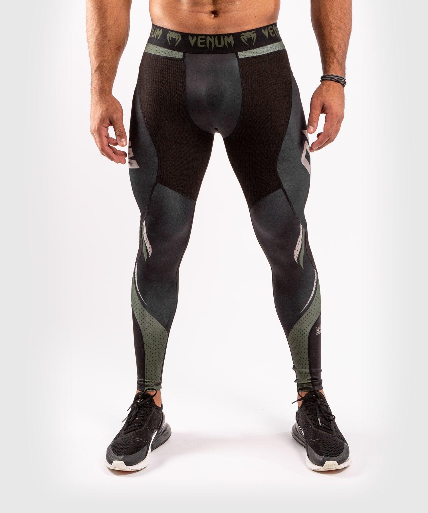 Venum ONE FC Impact Compression Tights for MMA & Training - Black/Khaki - High-Performance Fightwear for Combat Sports & Fitness Workouts