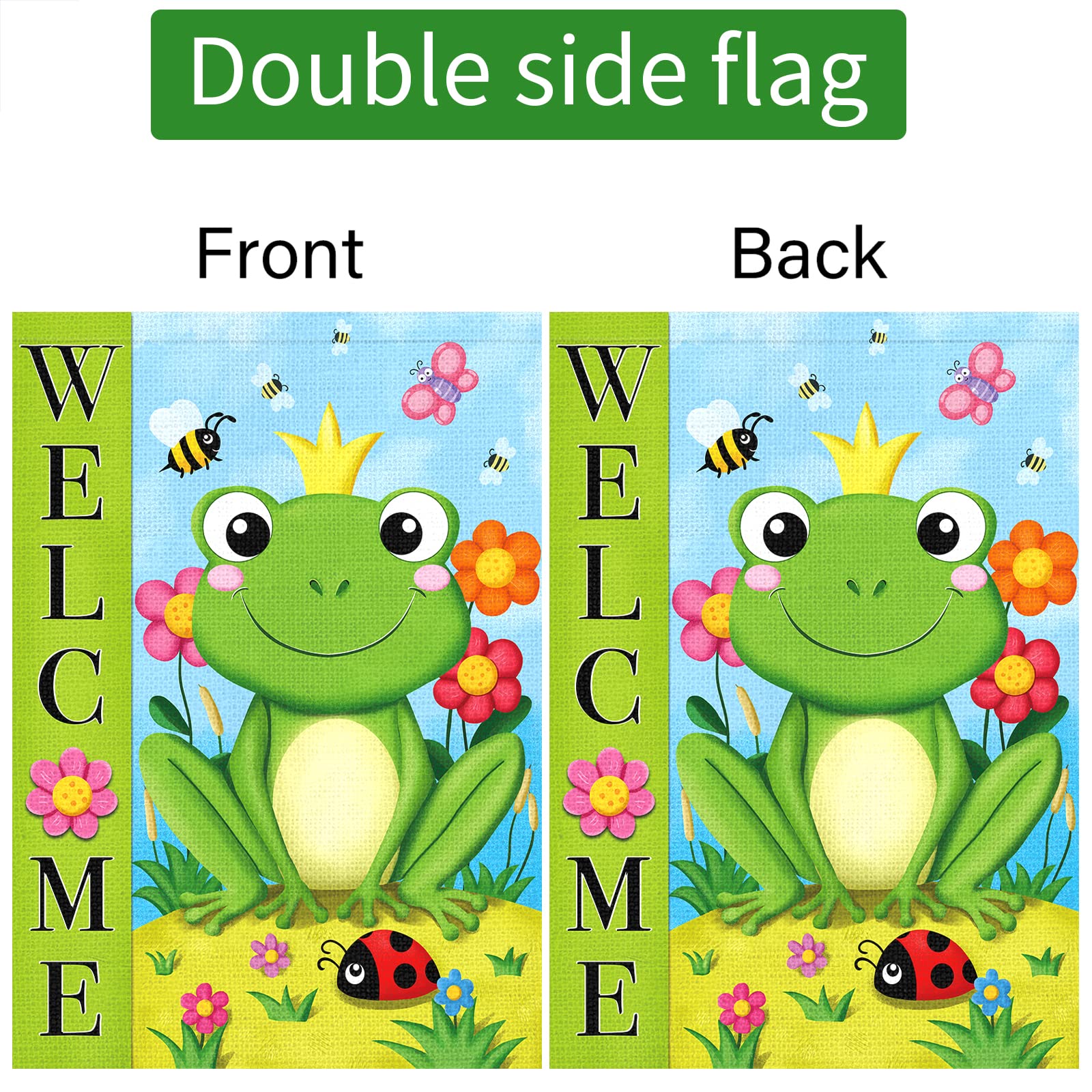 Double Sided 12x18 Inch Burlap Frog Garden Flag - Hello Summer Vertical Outdoor Yard Decoration | Seasonal Spring & Summer Welcome Banner for House, Patio, Lawn | Perfect for Front Porch, Garden Decor, Backyard Parties