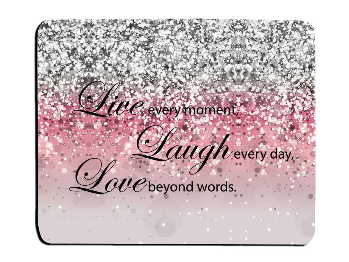 Custom Pink Glitter Mouse Pad with 'Live Love Laugh' Quote - Non-Slip Rubber Base, Sparkly Gaming Mouse Mat for PC & Laptop - Perfect for Office, Home & Gaming Setup