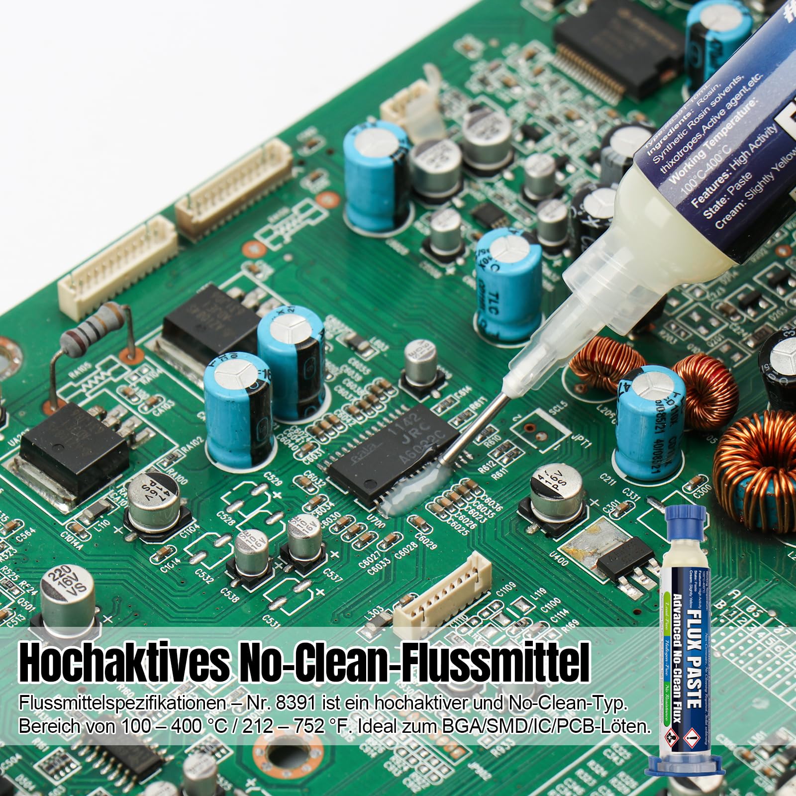 BEEYUIHF SMD Electronic Flux, Rosin Soldering Paste Flux, 10mL Syringe No Clean Flux Paste, Acid-Free Halogen-Free for PCB Repair and Electronics Soldering (1 Pack) #8391 - Ideal for Circuit Board Assembly, DIY Electronics Projects, and Professional Soldering Work