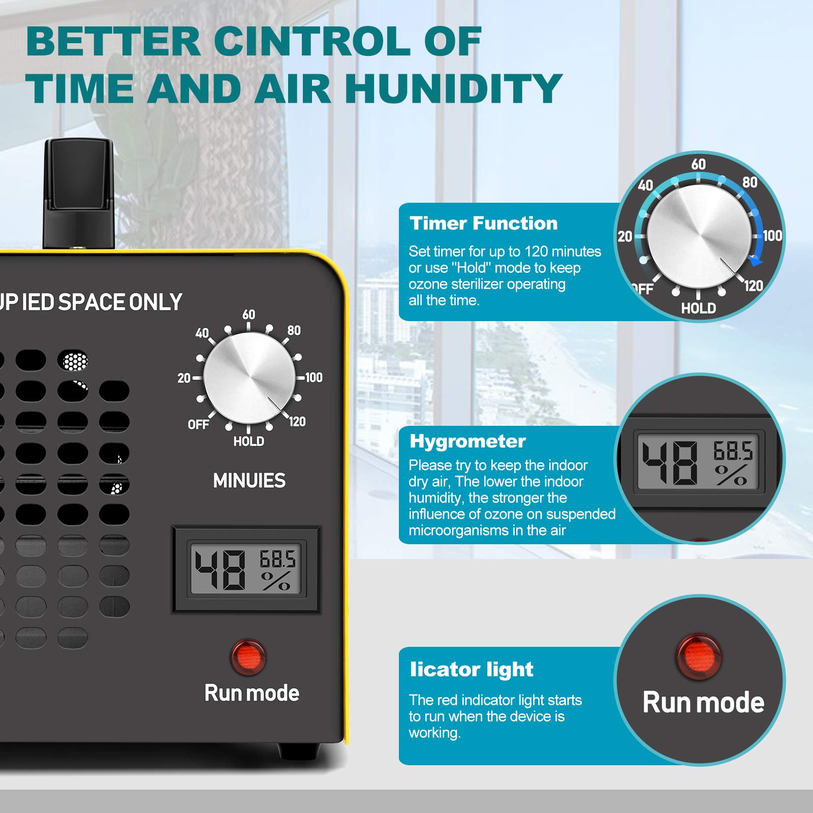 **10,000 mg/h Ozone Generator Air Purifier – High Capacity Ionizer for Odor Removal in Home, Hotel, Basement, Car, Bar & Farm | Eliminate Smoke, Pet & Mold Smells**    *(Use: Ideal for deep cleaning, disinfecting spaces, and neutralizing stubborn odors in residential and commercial settings.)*