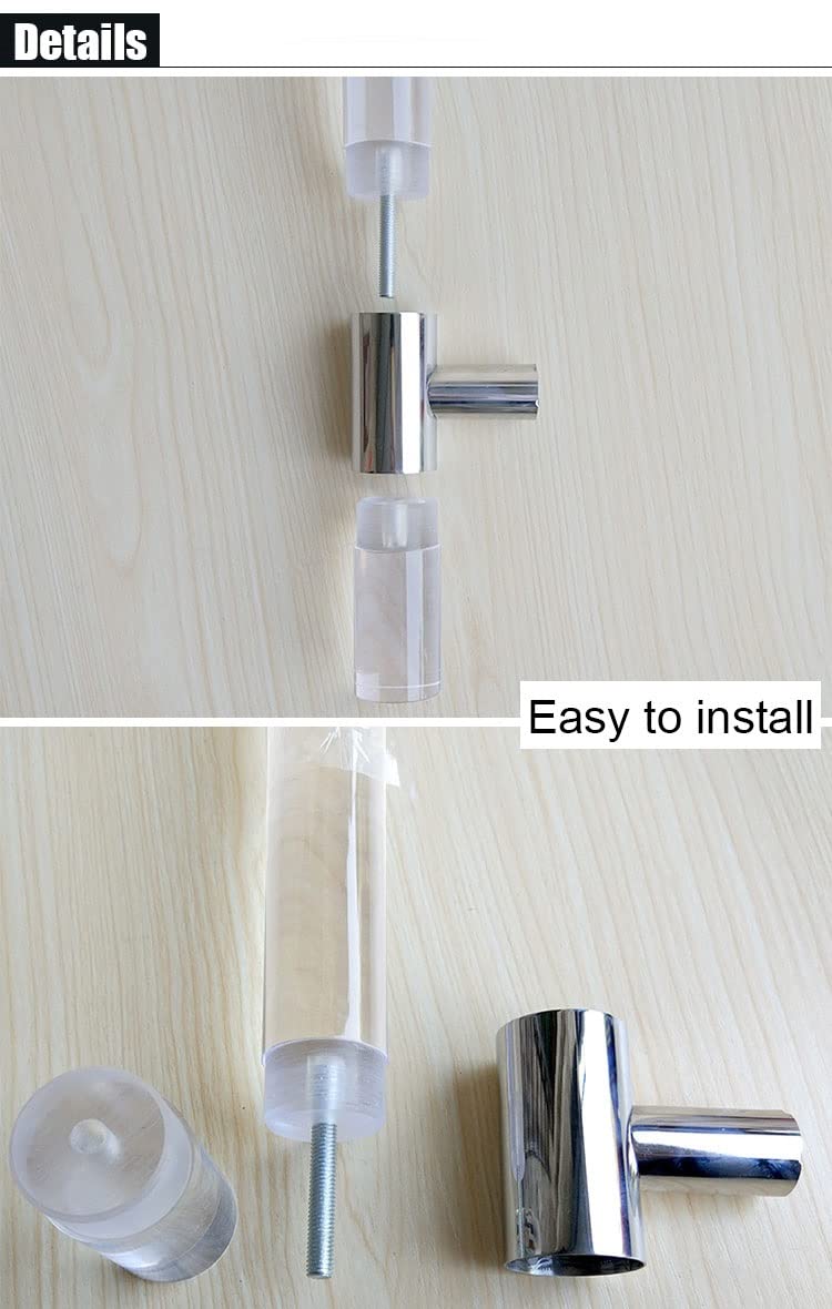 Modern Clear Acrylic Entry Door Handle - Crystal Dummy Bar Sliding Barn Door Handle - Internal & External Double Sided H-Shape Swing Door Handle with Hardware (Silver, 80cm/31.5inch) - Perfect for Farmhouse, Rustic, and Contemporary Home Interiors