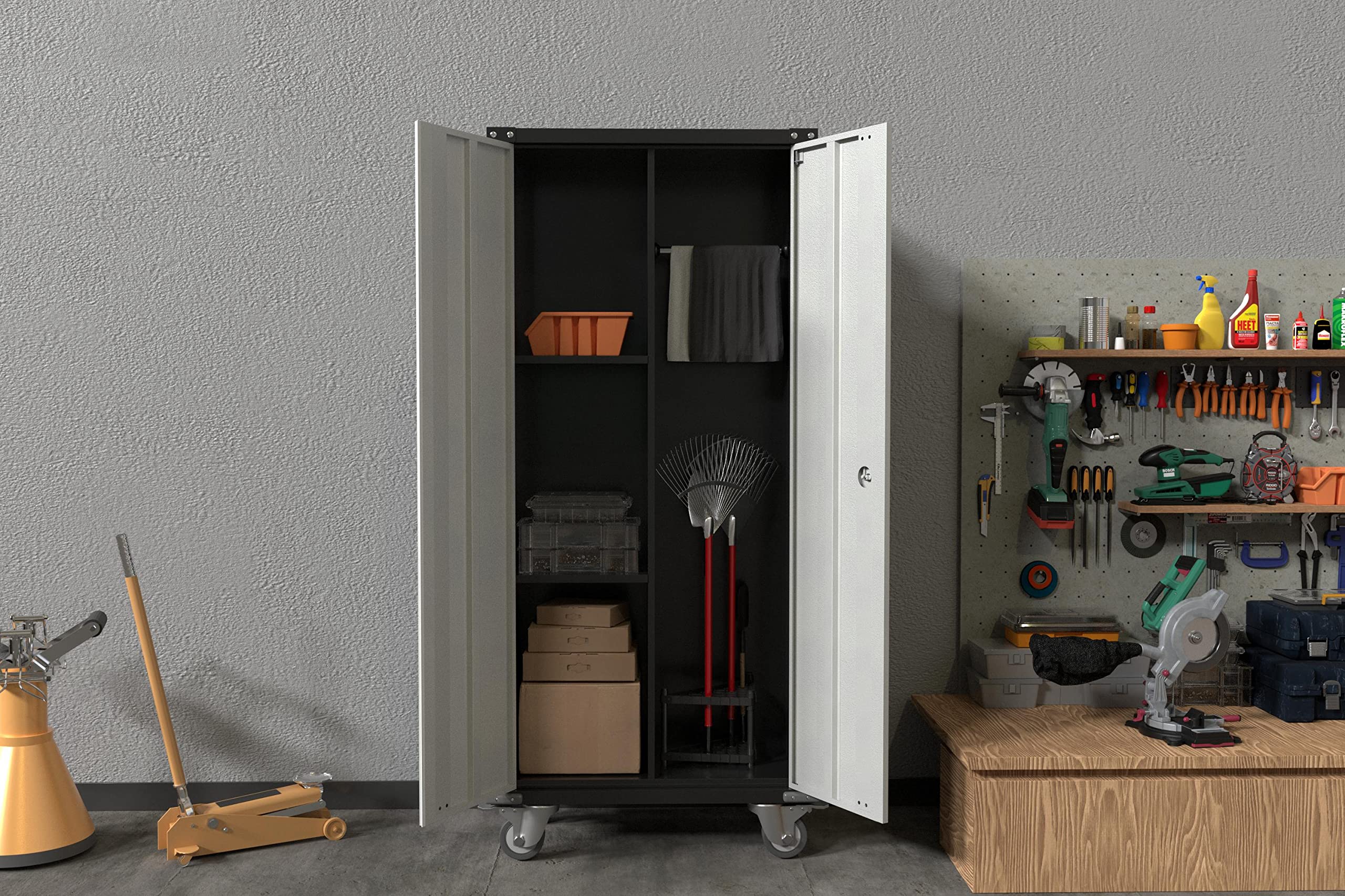Heavy-Duty Metal Garage Storage Cabinet with Wheels - 71