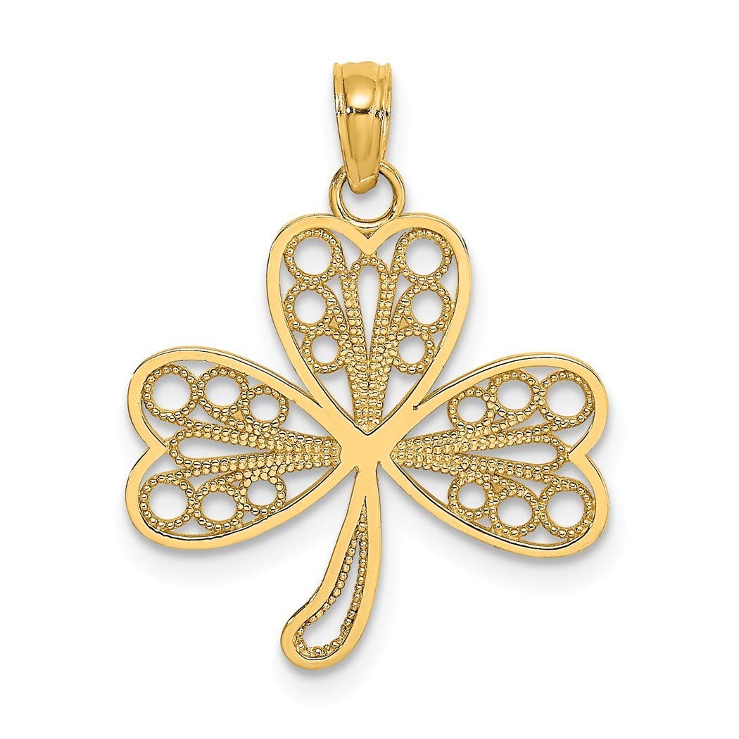 14K Gold Filigree 3 Leaf Clover Pendant Necklace - Elegant Cut-Out & Textured Design with High Polish Finish | Perfect Jewelry Gift for Women | Ideal for St. Patrick's Day, Anniversaries & Special Occasions