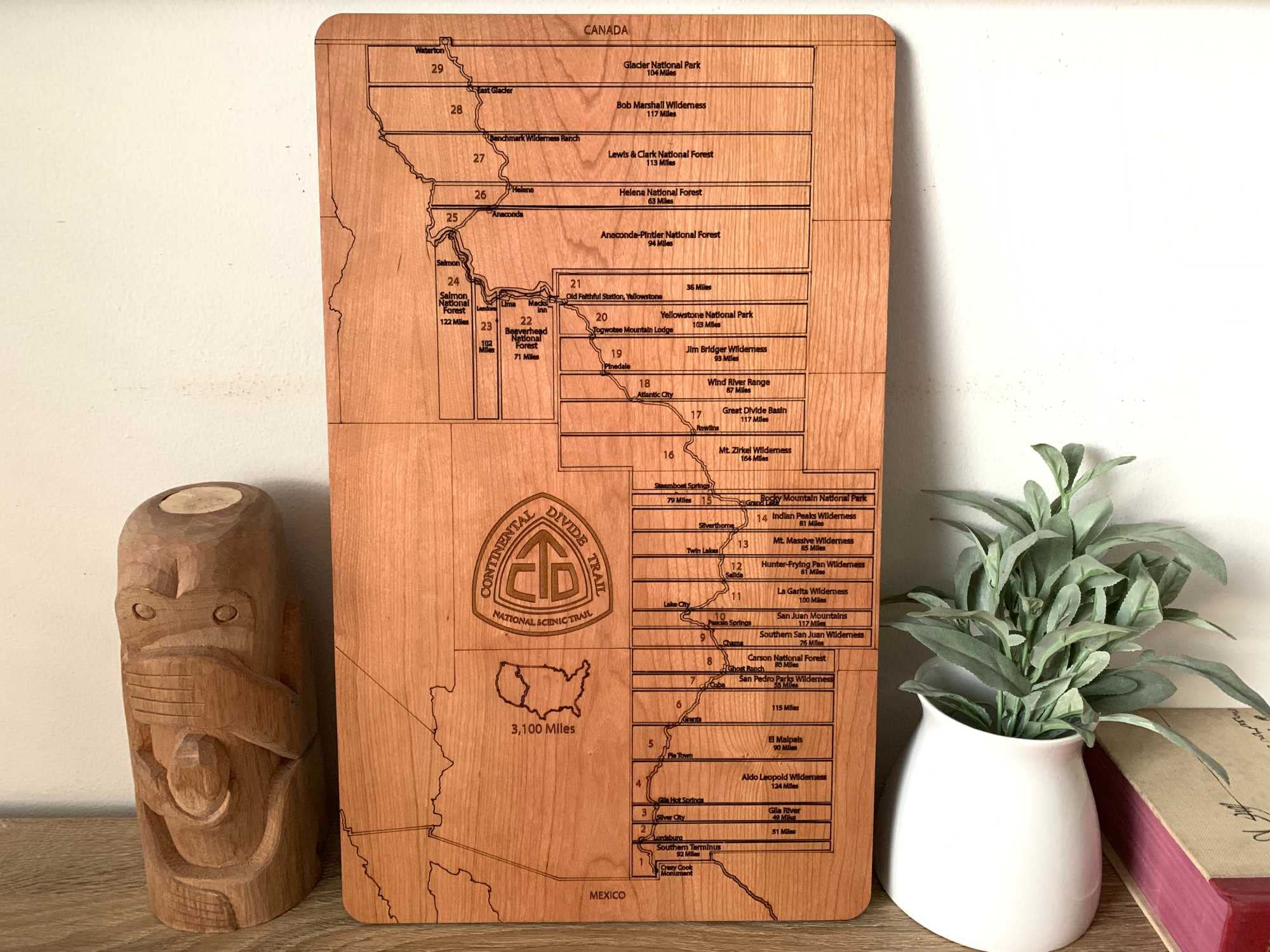 CDT Section Hiker Continental Divide Trail Wooden Map Sign - White Oak Thru Hiking Board for Trail Tracking | Perfect for Hiking Enthusiasts, Backpacking Decor & Adventure Gifts