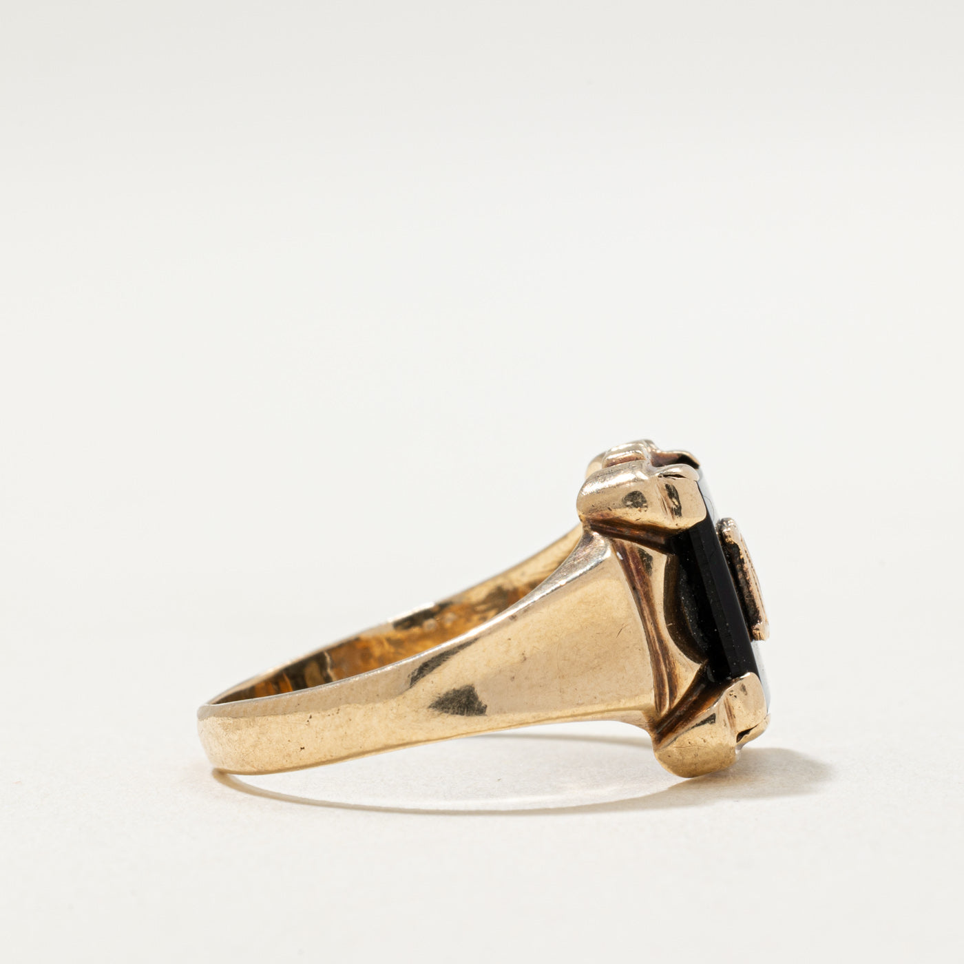 10K Gold Onyx 'M' Initial Ring for Women - 1.30ct Genuine Black Onyx Stone - Size 7 - Elegant Personalized Jewelry Gift for Birthday, Anniversary & Special Occasions