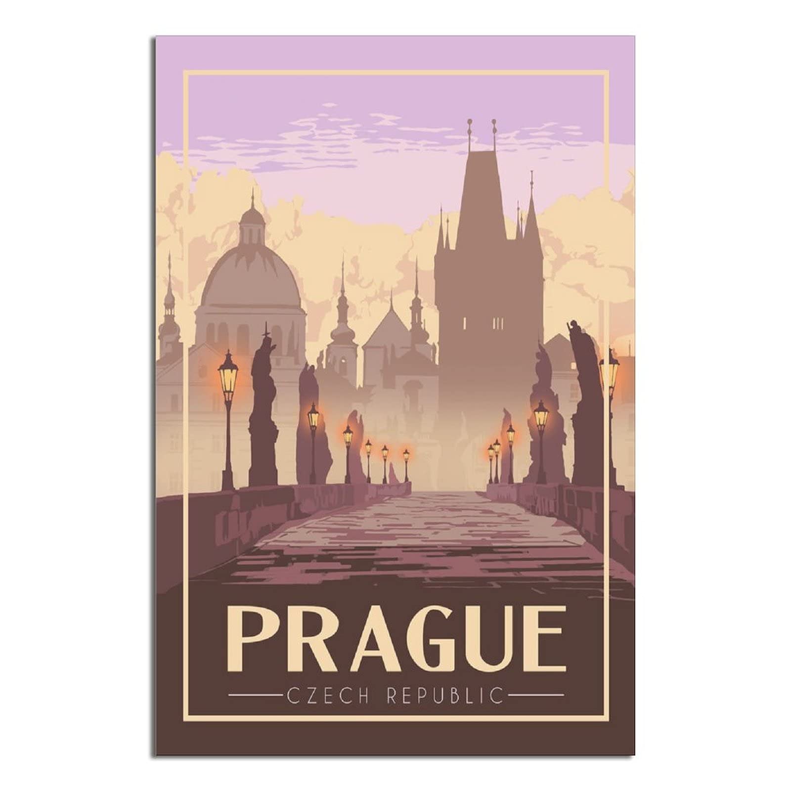 Vintage Prague Czech Republic Travel Poster - Charles Bridge Canvas Wall Art, Modern Home Decor for Living Room, Bedroom & Office - Perfect Birthday Gift for Travel Lovers & Home Decoration