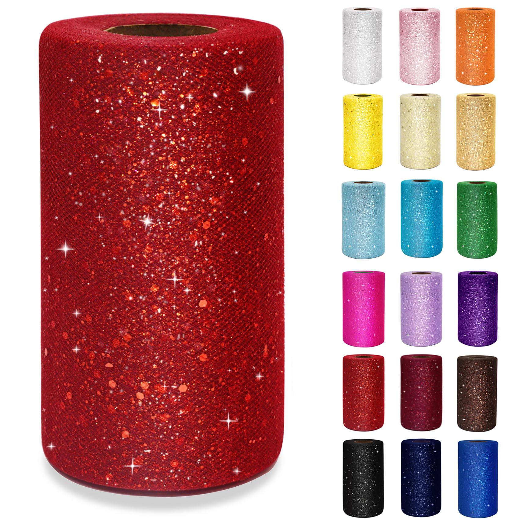 Red Glitter Tulle Rolls 6