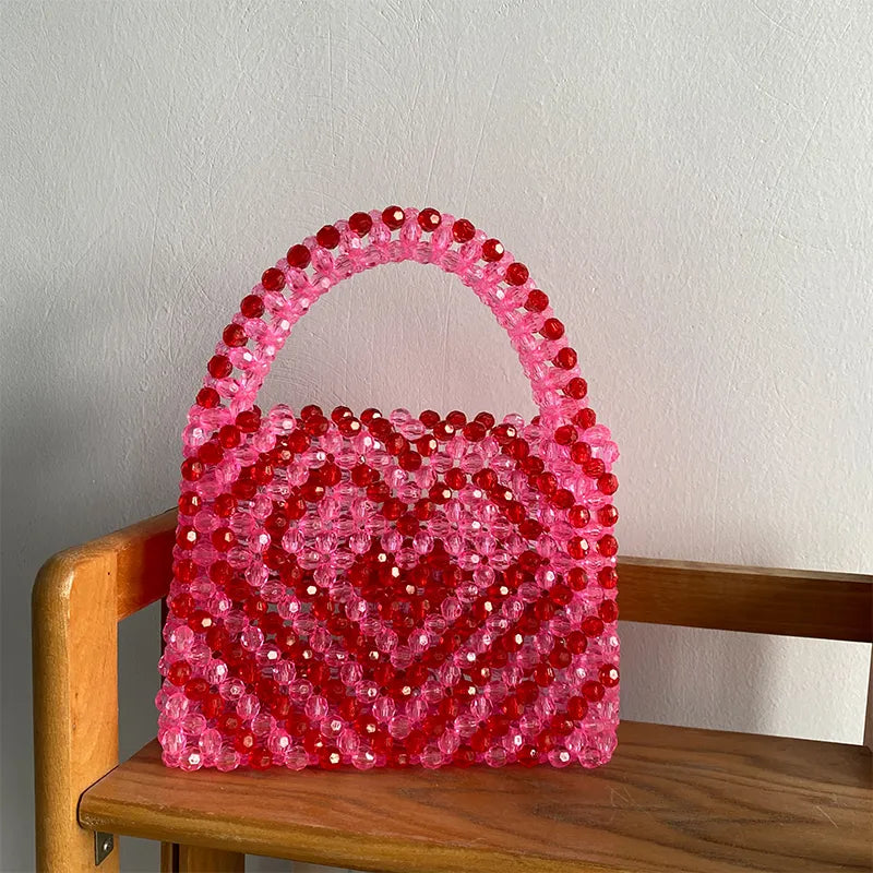 Handmade Beaded Fashion Tote Bag for Women - Elegant Pink Clutch Purse for Party, Dinner, Valentine's Day Gift | Perfect for Date Night, Bridal Shower & Special Occasions