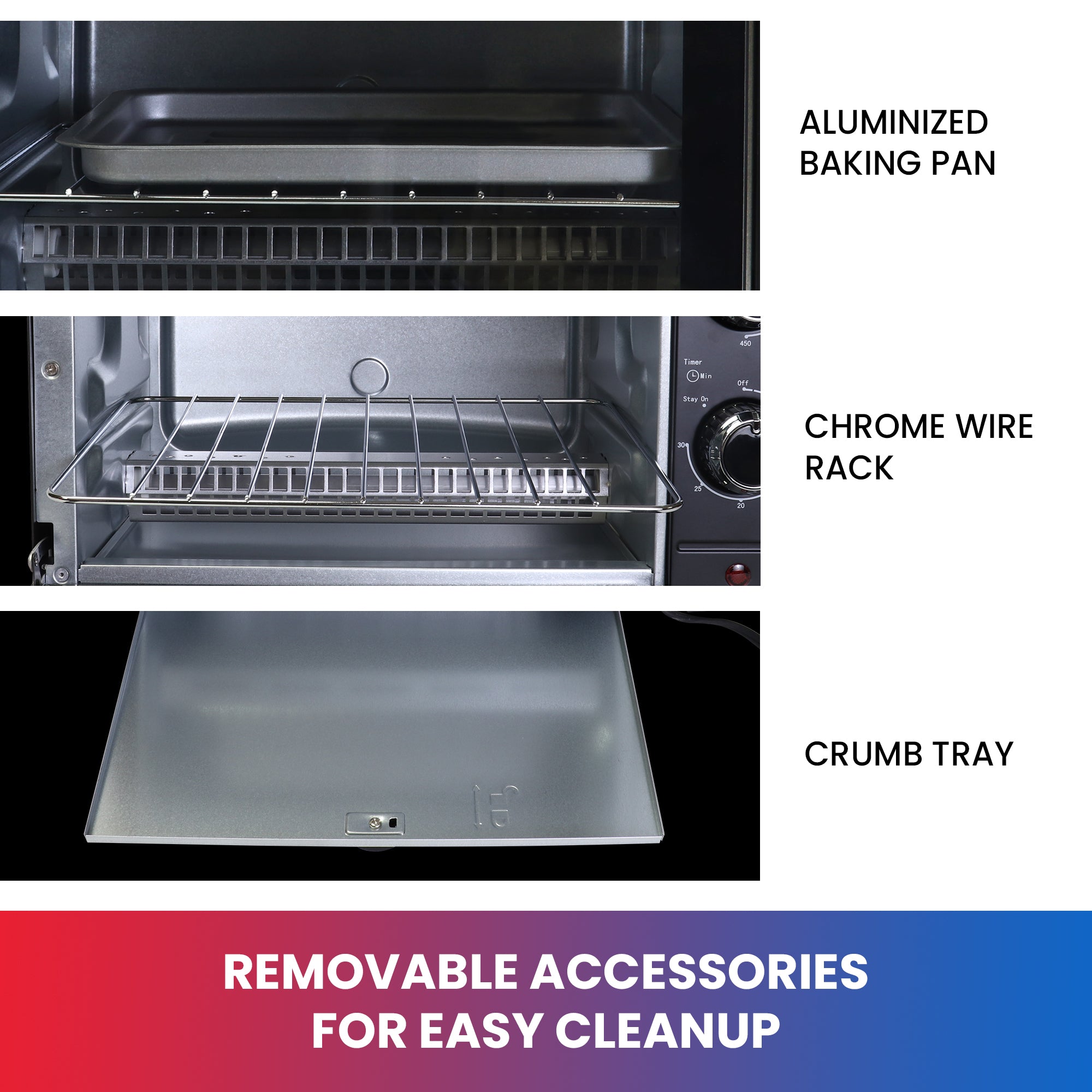 Total Chef 4 Slice Toaster Oven - 1000W Compact Countertop Convection Oven in Black | Perfect for Small Kitchens, Dorms & Office Break Rooms | Bake, Toast, Broil & Reheat