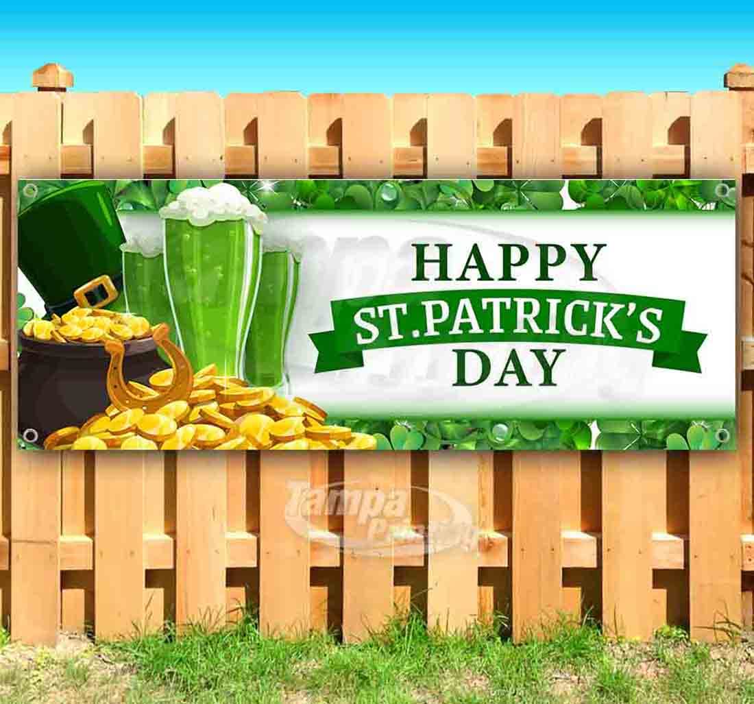 St. Patrick's Day Vinyl Banner 13 oz - Heavy Duty Single-Sided with Metal Grommets | Non-Fabric Durable Decoration for Irish Pub, Party Decor & Outdoor Events