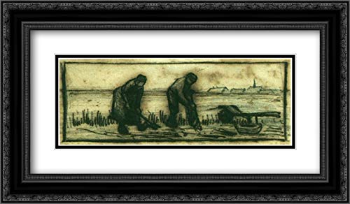 Vincent van Gogh Potato Harvest Art Print - 24x14 Black Ornate Framed Double Matted Museum Quality Reproduction | Perfect for Home Decor, Office Wall Art & Gift Ideas