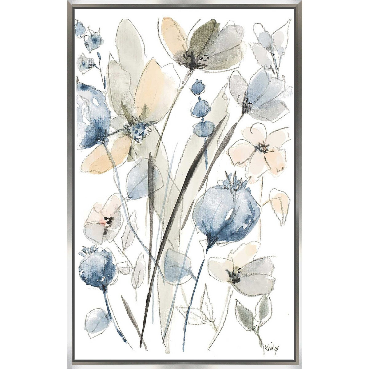 Blue and White Floral Print Floating Canvas Wall Art - Elegant Home Decor for Living Room, Bedroom & Office