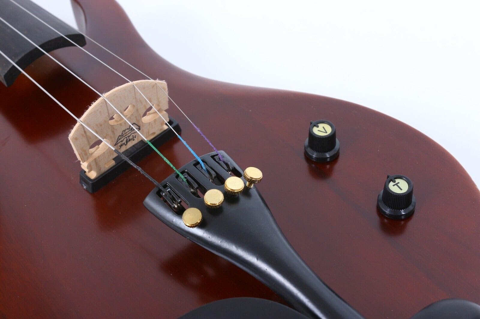 **4/4 Full Size Electric Violin - Solid Wood Body, Ebony Fittings, Includes Case & Bow (Brown) - Perfect for Beginners, Performances & Studio Recording**