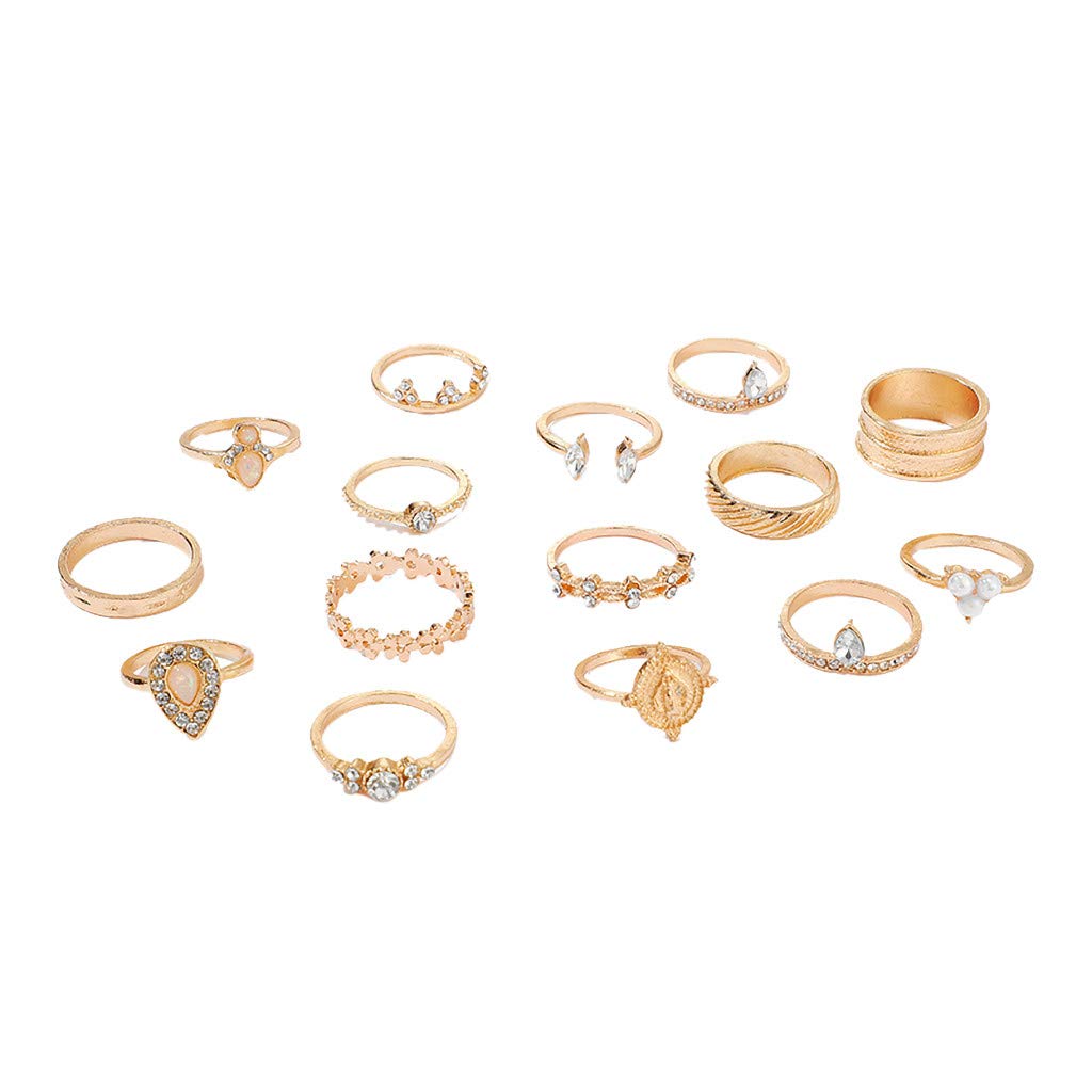 Vintage Golden Love Diamond Geometric Jewelry Stackable Rings for Women & Teen Girls - Trendy Retro Joint Metal Gift Rings for Calming & Fashion - Perfect for Stacking, Gifting, and Everyday Wear