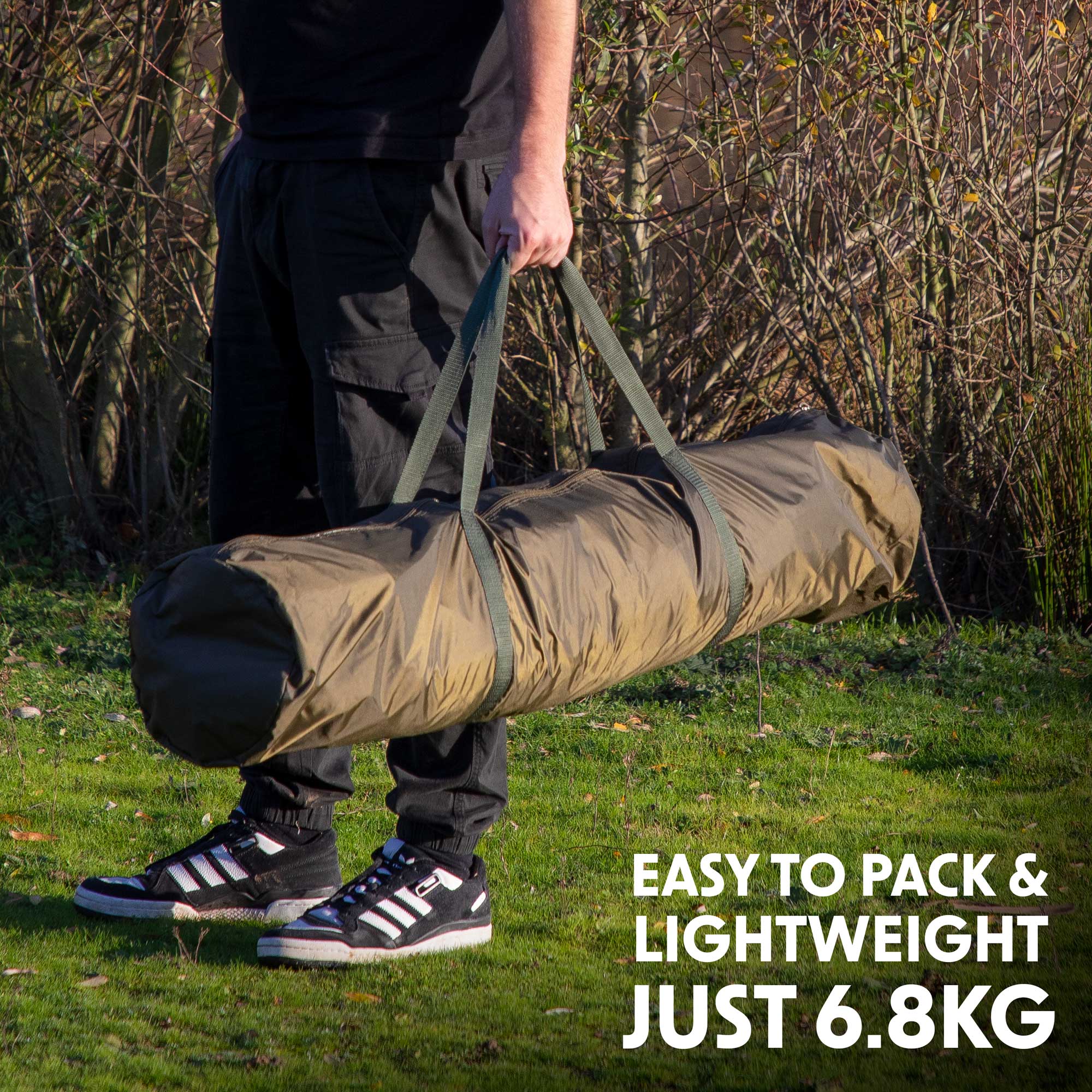 2 Person Fishing Bivvy Tent with UV Protection - Quick Assembly Pre-Threaded Poles DL76 for Camping & Outdoor Fishing Shelter