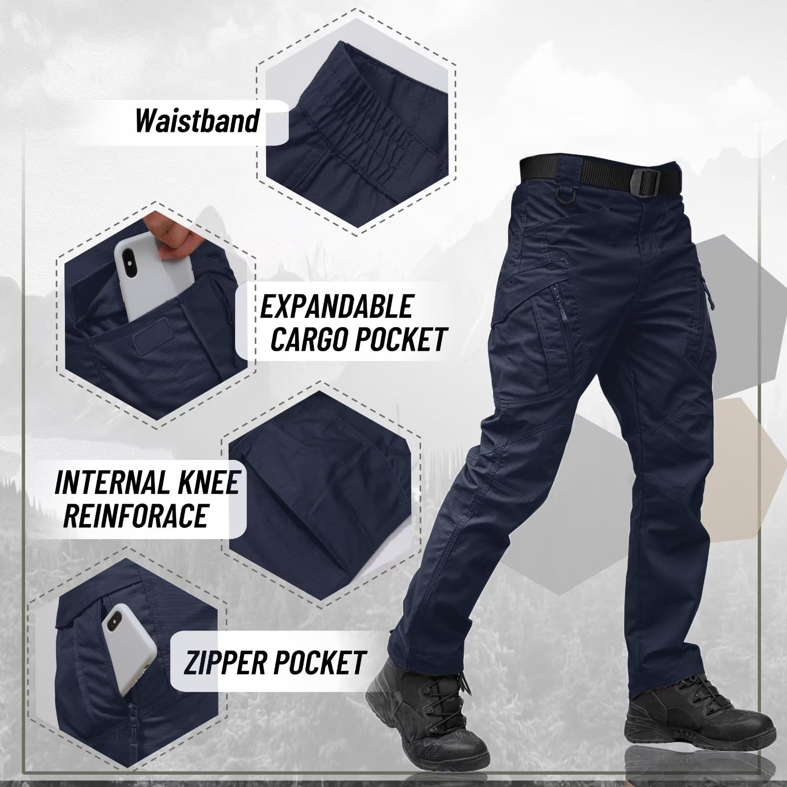 TACVASEN Men's Tactical Cargo Pants - 9-Pocket Lightweight Hiking & Work Pants for Construction, Outdoor Activities | Water-Resistant & Durable for Camping, Hunting, and Daily Wear