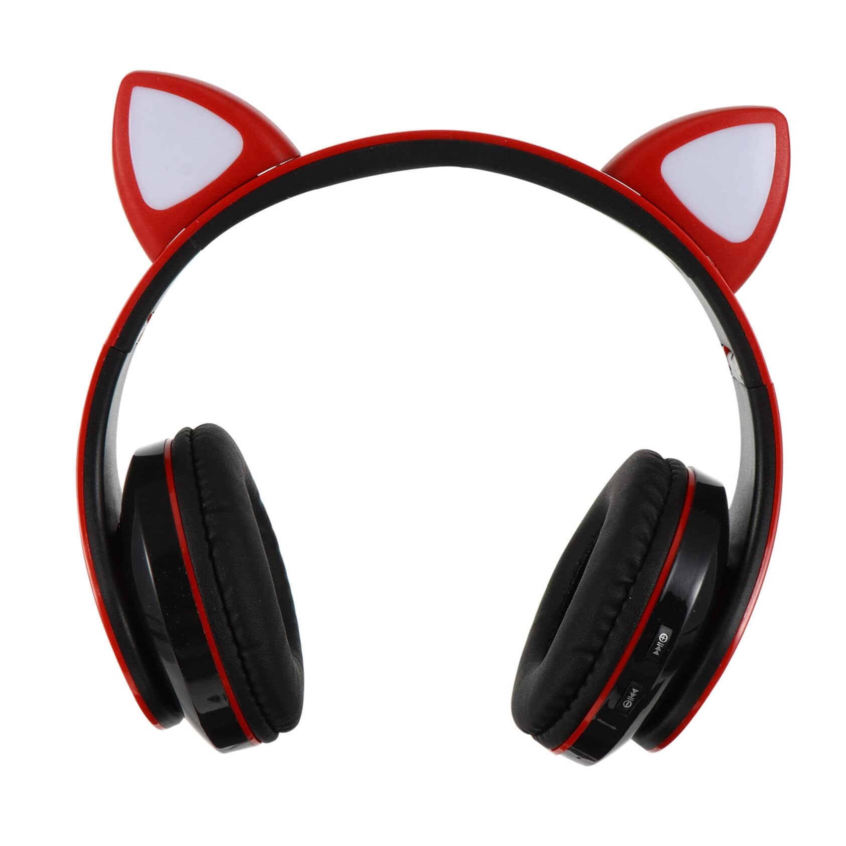Lurrose Wireless Cat Ear Headphones with LED Lights - Foldable Over-Ear Bluetooth Headset for Laptop, PC, Gaming & Music (Red) | Perfect for Streaming, Cosplay & Gift Giving