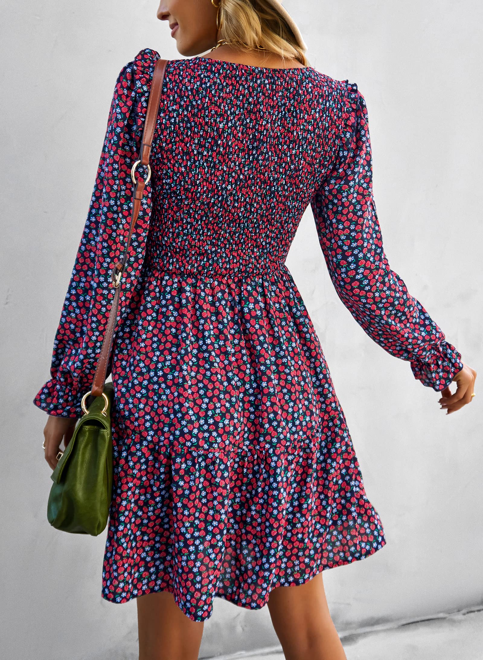 KIRUNDO Women's Floral Smocked Long Sleeve Ruffle Mini Dress - A-Line Flowy Party Dress for Spring & Summer 2025 | Perfect for Garden Parties, Date Nights & Special Occasions