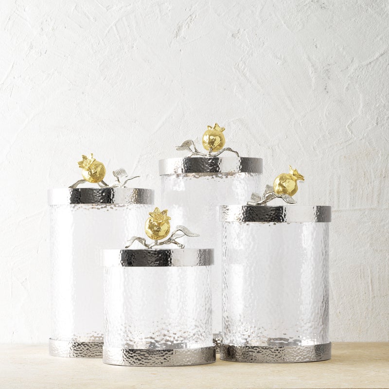 Elegant Pomegranate Silver & Gold Canisters Set - Vintage Style Decorative Storage Containers for Kitchen, Bathroom & Home Decor