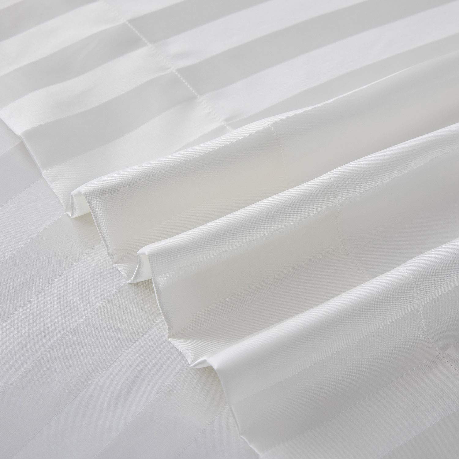 Lanest Housing Satin-Silk King Size Bed Sheets Set - Ivory White Cooling Soft Deep Pocket Sheets, Hypoallergenic Wrinkle & Fade Resistant Striped Bedding - Perfect for Luxury Hotels, Master Bedrooms & Hot Sleepers