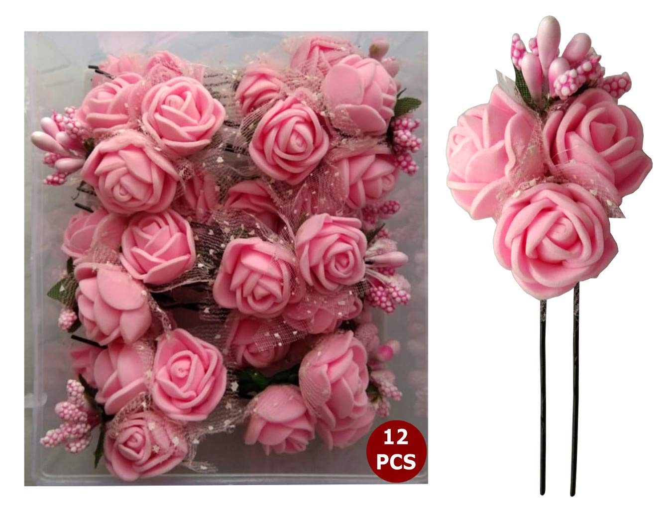 18 Colors Flower Juda Bun Hair Pin for Women & Girls - Pink Hair Accessories for Weddings, Parties & Everyday Style