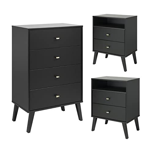Modern 3-Piece Bedroom Furniture Set - 2 Tall Nightstands & 4-Drawer Dresser for Master Bedroom | Solid Wood Storage Solution for Home Organization | Perfect for Bedside Storage & Closet Organization