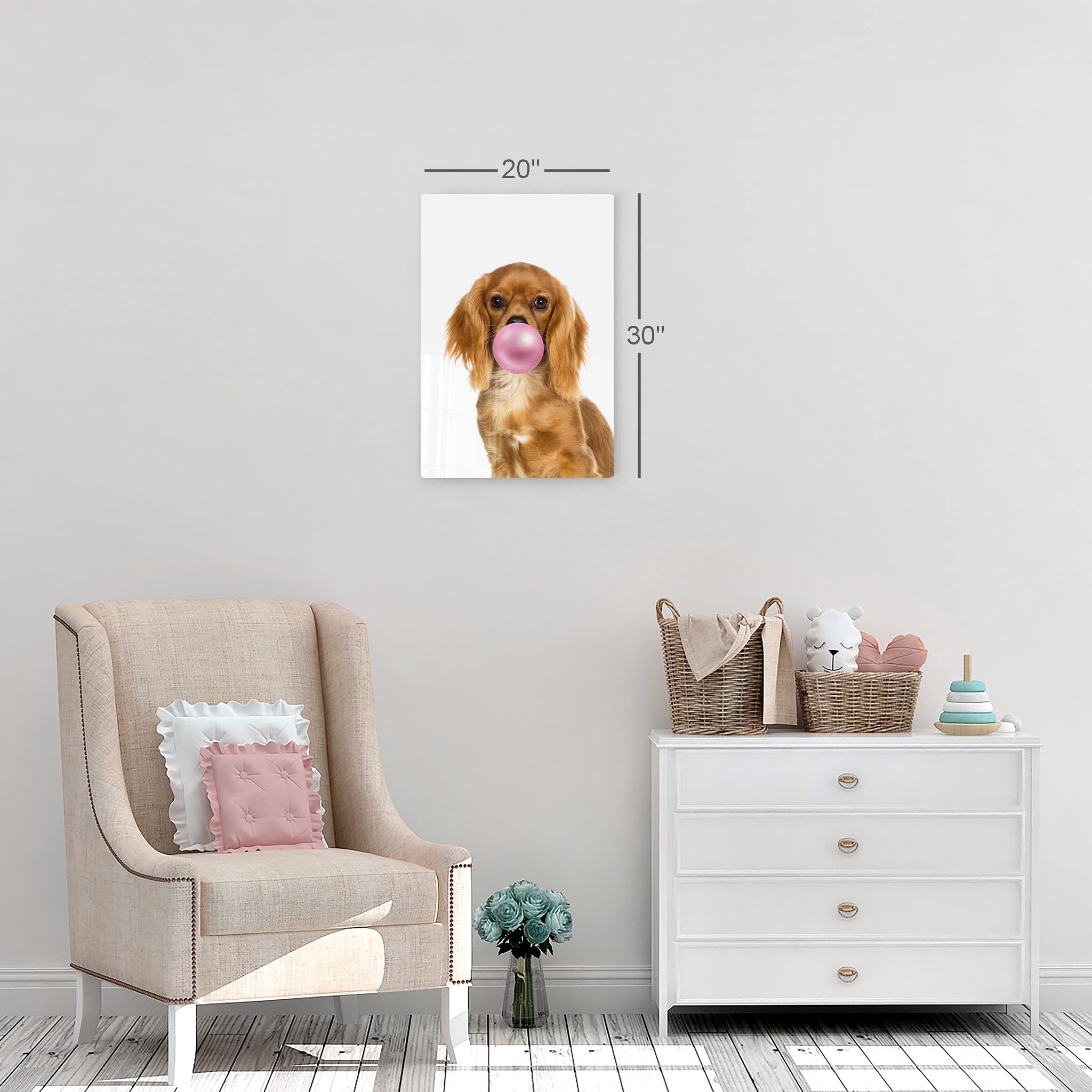 Cavalier King Charles Spaniel Dog Chewing Bubble Gum - Pop Art Metal Wall Print - Pet Lover Gift for Living Room, Bedroom, Nursery Decor (40x30 Inches) - Fun & Playful Animal Art for Dog Owners & Kids