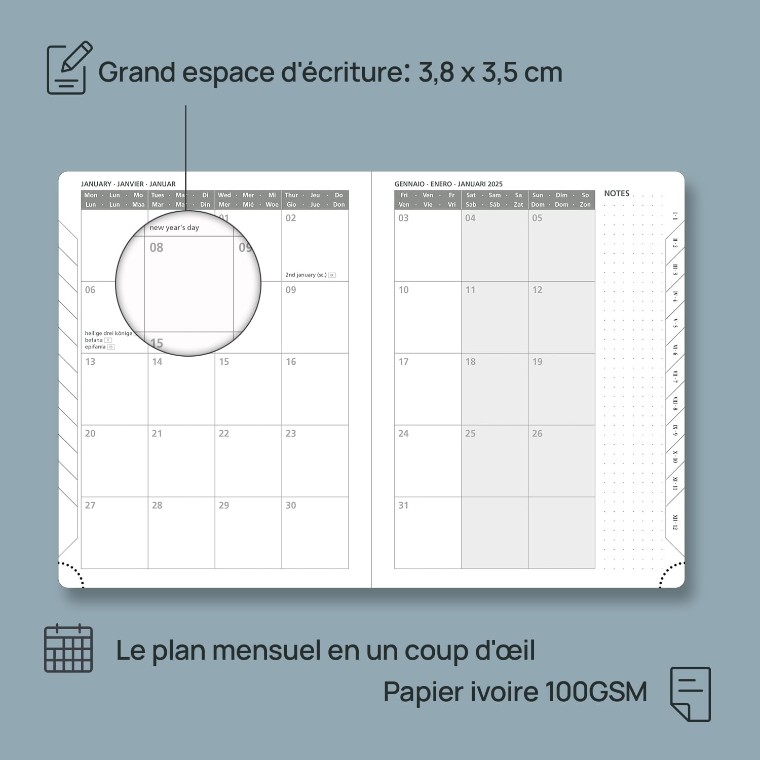 POPRUN 2025 Weekly Planner - 22 x 16.5 cm Soft PU Leather Cover, Vertical Layout (Jan-Dec 2025), 12-Month Agenda with 2 Ribbon Bookmarks, FSC® Certified 100g/m² Paper, Teal Blue - Perfect for Office, School & Personal Organization