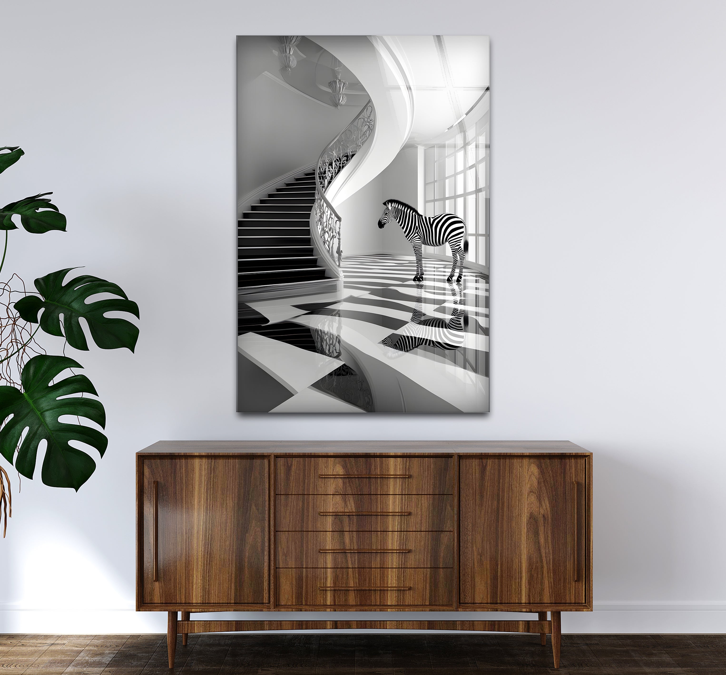 Modern Black & White Zebra Glass Wall Art - Elegant Home Decor for Living Room, Bedroom & Office - Perfect for Contemporary Interior Design