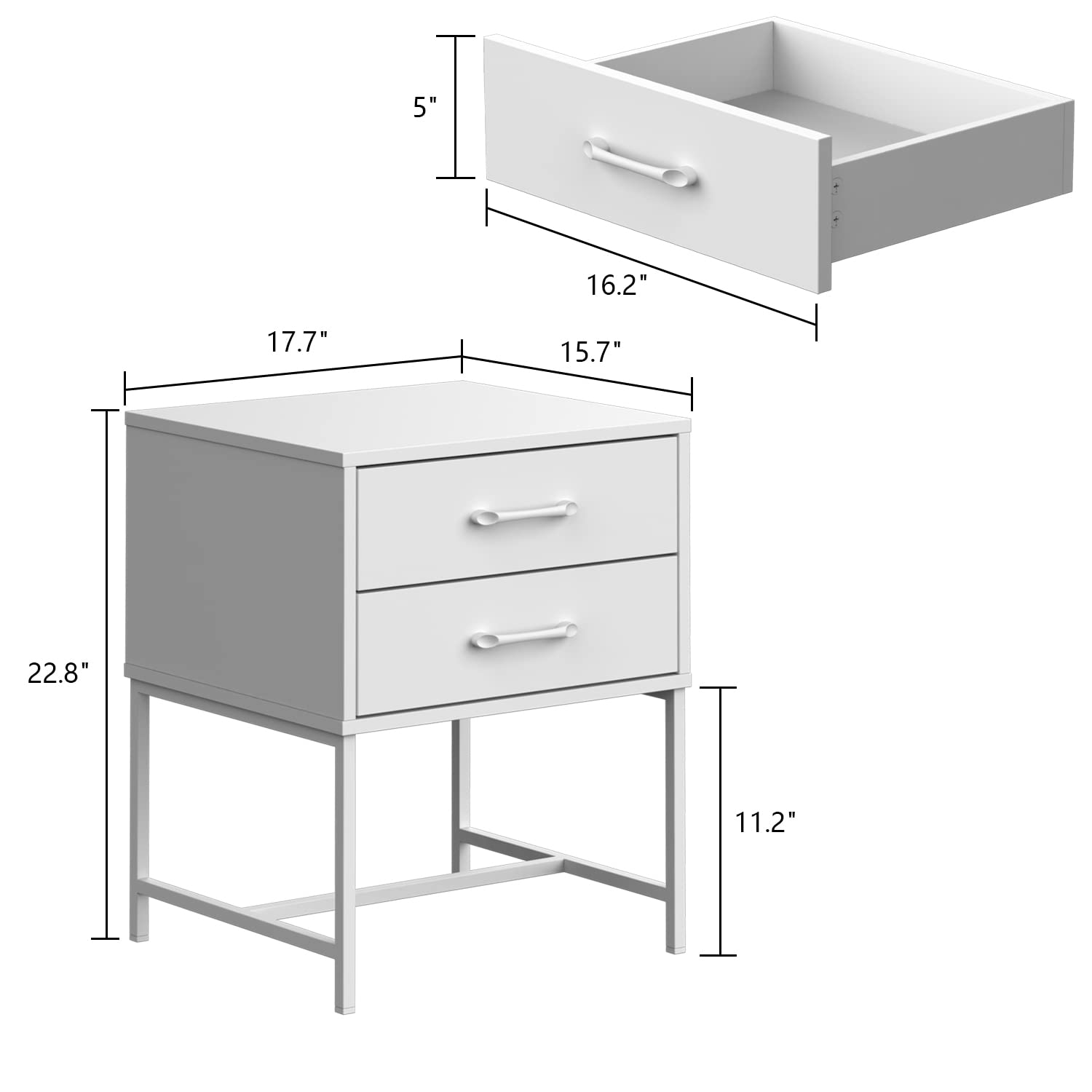 AIEGLE 2-Piece Black Nightstand Set with 2 Drawers - Wooden End Tables with Gold Metal Legs for Bedroom & Living Room (17.7