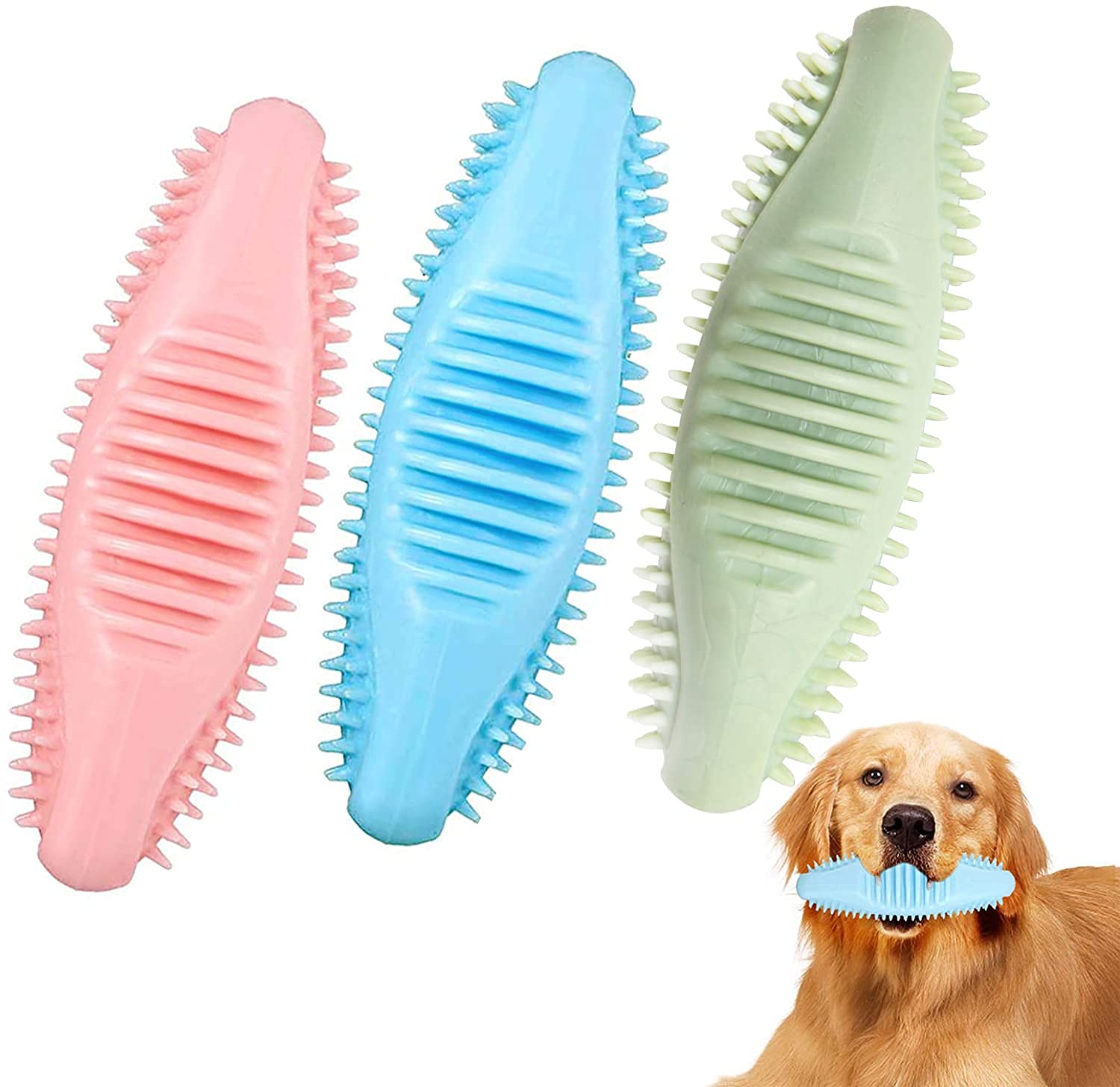 Durable Puppy Chew Toys for Teething - Natural Rubber Dog Toothbrush Chew Toy for Puppies 2-8 Months | Interactive Dental Care Toy for Small & Medium Dogs | Perfect for Teething Relief, Dental Hygiene & Playtime at Home or Outdoors (Beans)