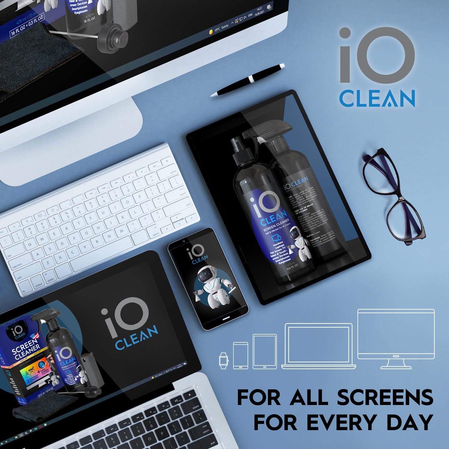 Premium Eyeglass Lens Cleaner Kit (3.38oz x 2 + 2 Microfiber Cloths) - Streak-Free Cleaning Solution for Glasses, Screens, Cameras, Laptops, Touchscreens & Electronics - Perfect for Home, Office, Travel & Outdoor Use
