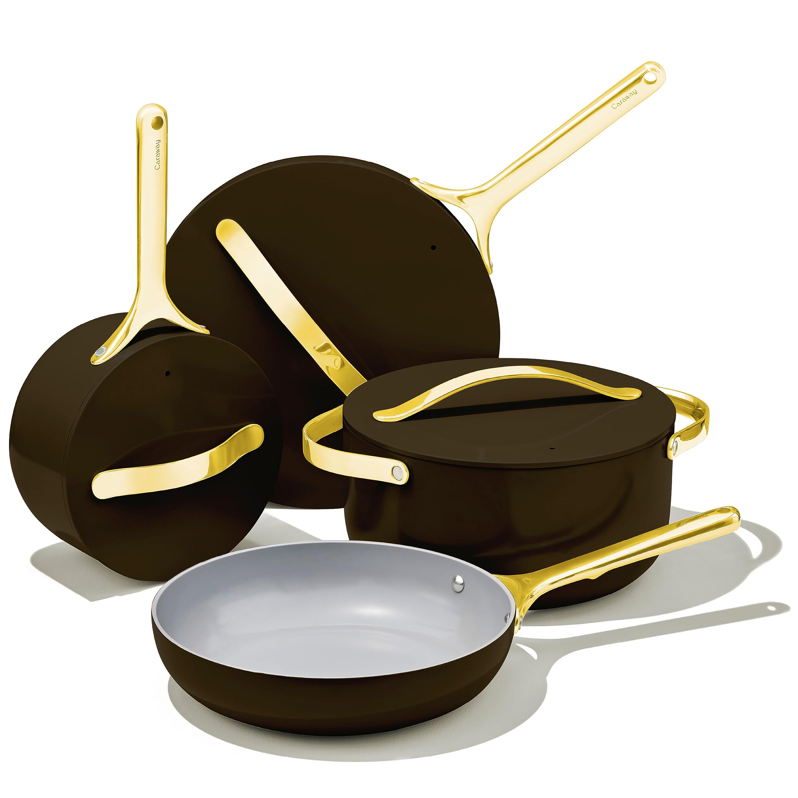 Caraway Nonstick Ceramic Cookware Set - 12 Piece Pots and Pans with Lids & Kitchen Storage - Non-Toxic, Oven Safe & All Stovetop Compatible - Black - Perfect for Healthy Cooking, Baking & Meal Prep