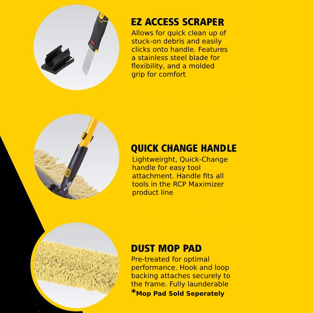 Rubbermaid Commercial 24-Inch Maximizer Dust Mop Pad with EZ Access Scraper - Heavy Duty Floor Cleaning for Schools, Hospitals & Offices