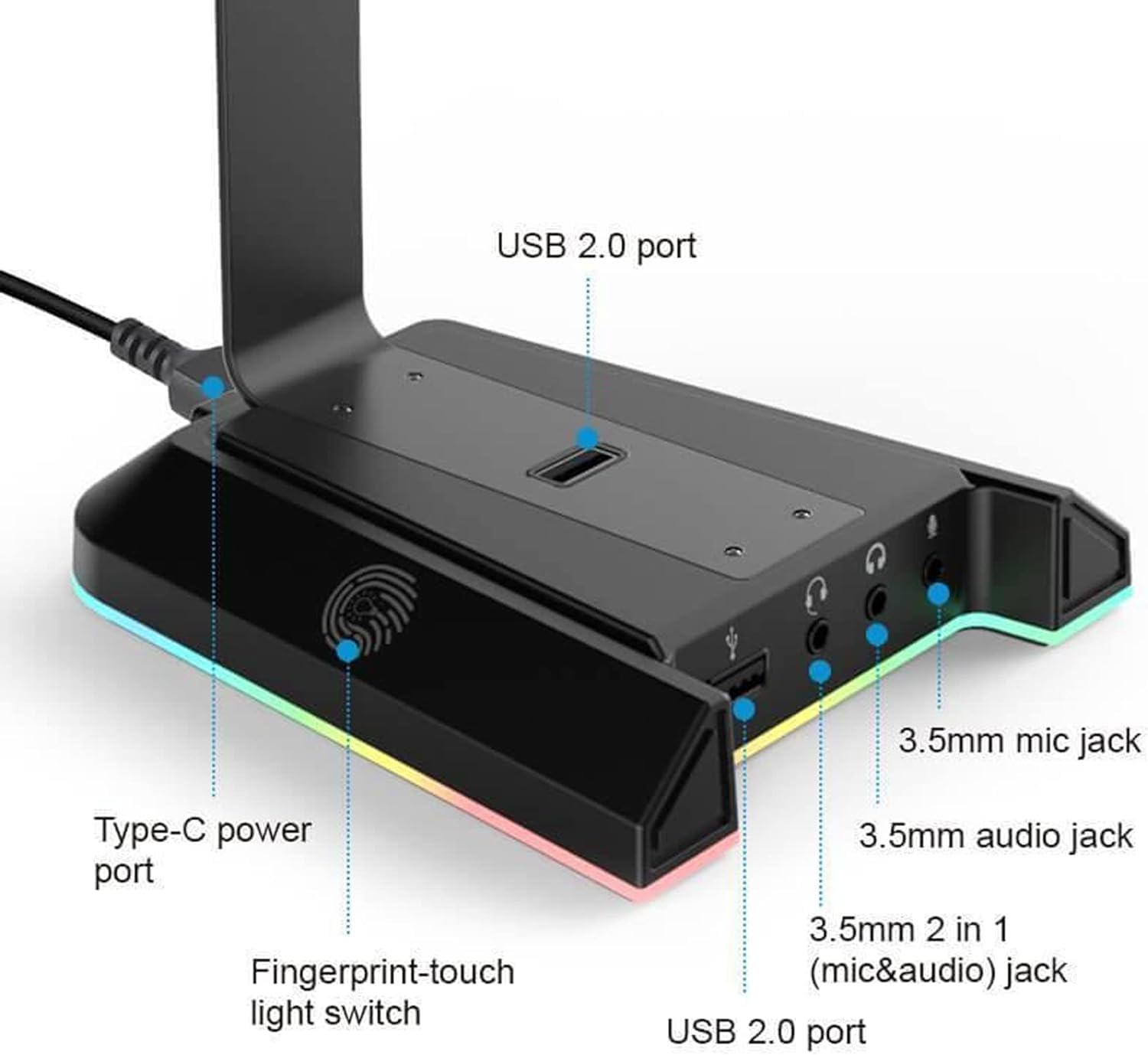 Premium Gaming Headset Stand with 7.1 Surround Sound & RGB Lighting - USB & 3.5mm Port Headphone Holder - Perfect Gaming Accessories Gift for Gamers - Works with Most Headphones - Ideal for PC Gaming Setup & Streaming Studio