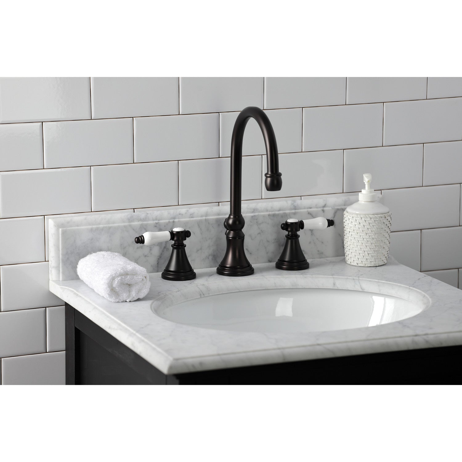 Bel Air KS2985BPL Oil Rubbed Bronze Widespread Bathroom Faucet - 2-Handle 3-Hole Deck Mount with Brass Pop-Up Drain - Perfect for Modern Bathroom Vanities and Powder Rooms