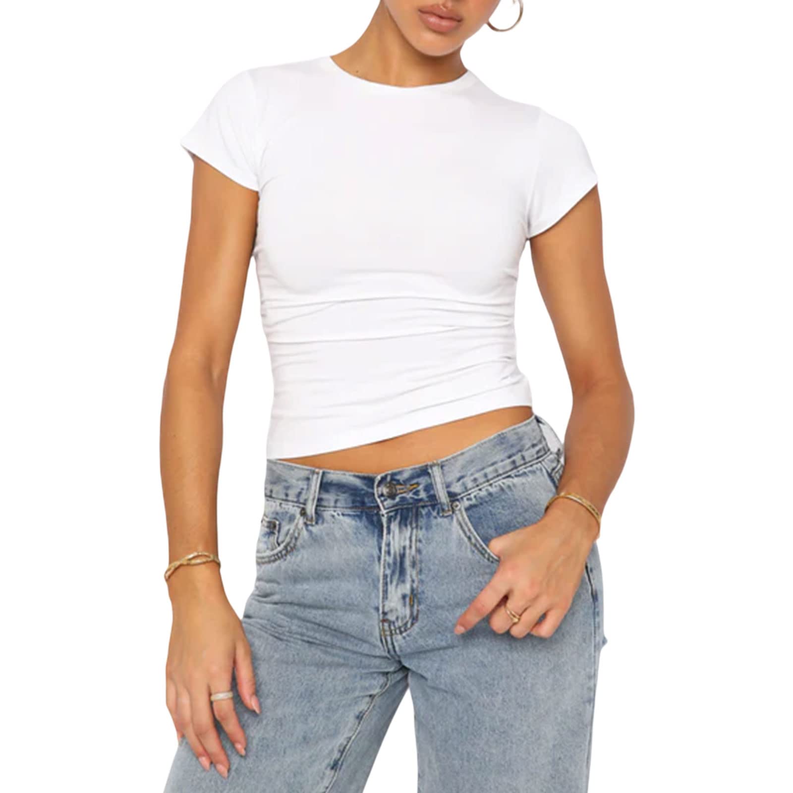 Women's Short Sleeve Ribbed Knit Fitted Tee Shirt - Slim Fit Casual Crop Top for Summer | Perfect for Going Out, Date Nights & Everyday Wear