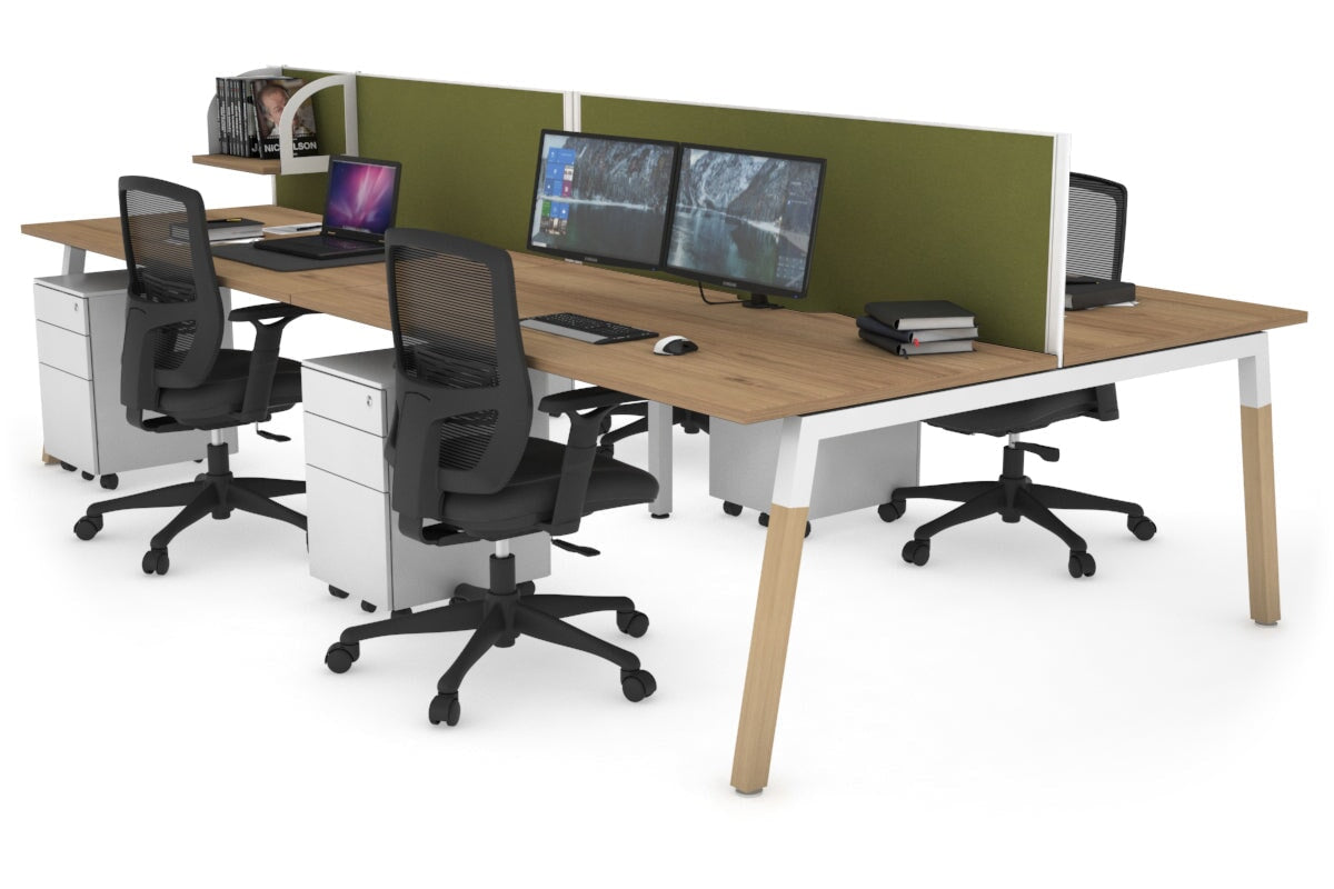 Quadro A Legs 4-Person Office Workstation with Wood Legs & Cross Beam - 1600L x 800W Dimensions with Cable Management Scallop | Perfect for Collaborative Workspaces, Home Offices & Shared Workstations