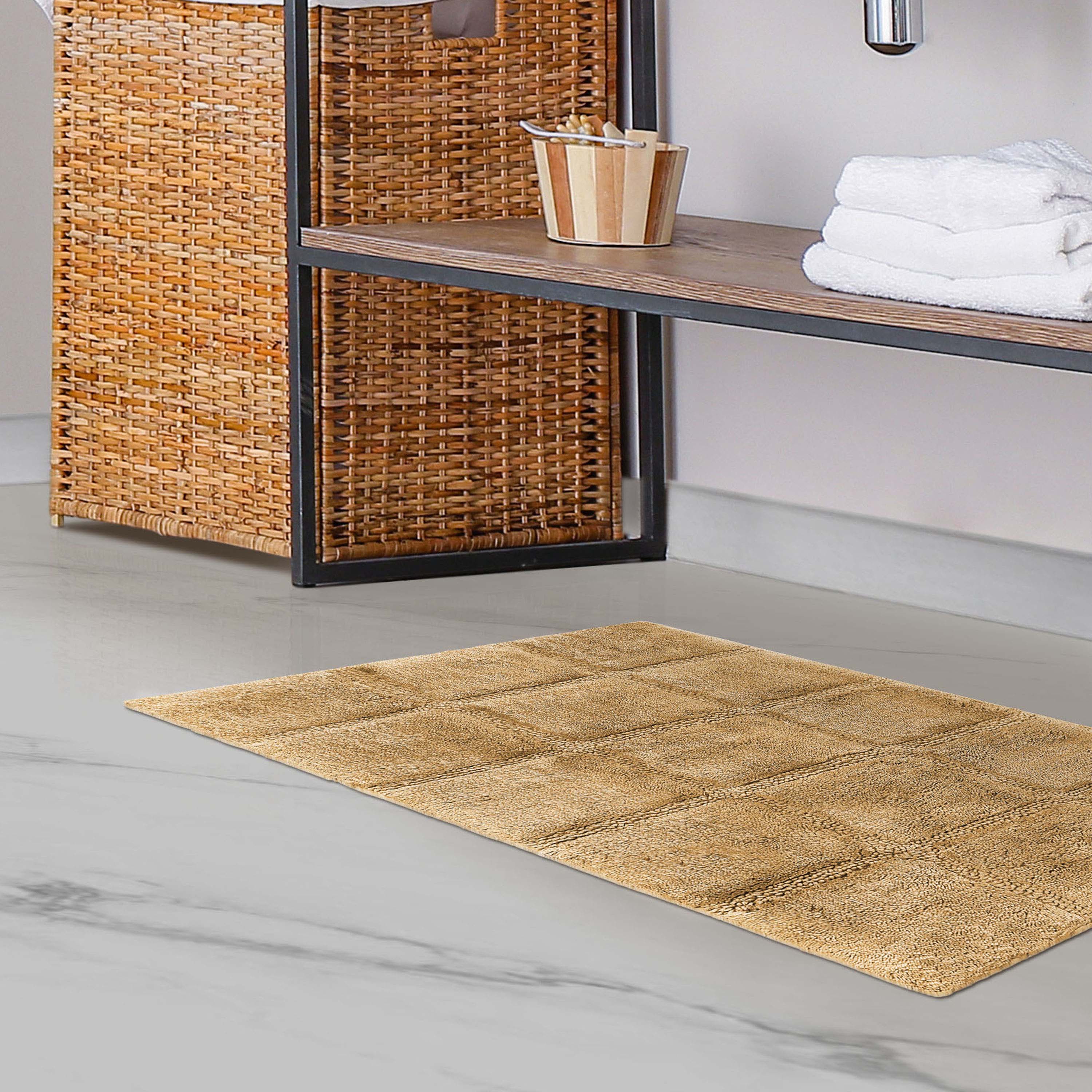 Premium 2-Piece Cotton Bath Rug Set - Soft, Non-Slip Checkered Design for Bathroom Safety and Comfort - Perfect for Bathroom, Shower, and Vanity Areas