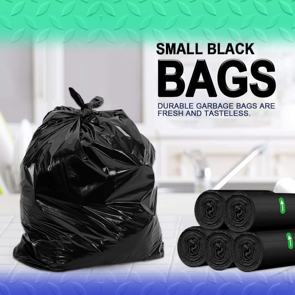 AOSULI 3 Gallon/10 Liter Small Bathroom Trash Bags - 100 Count Black Plastic Waste Basket Liners for Bathroom, Office & Kitchen Garbage Cans | Perfect for Small Spaces, Under Sink & Desk Bins