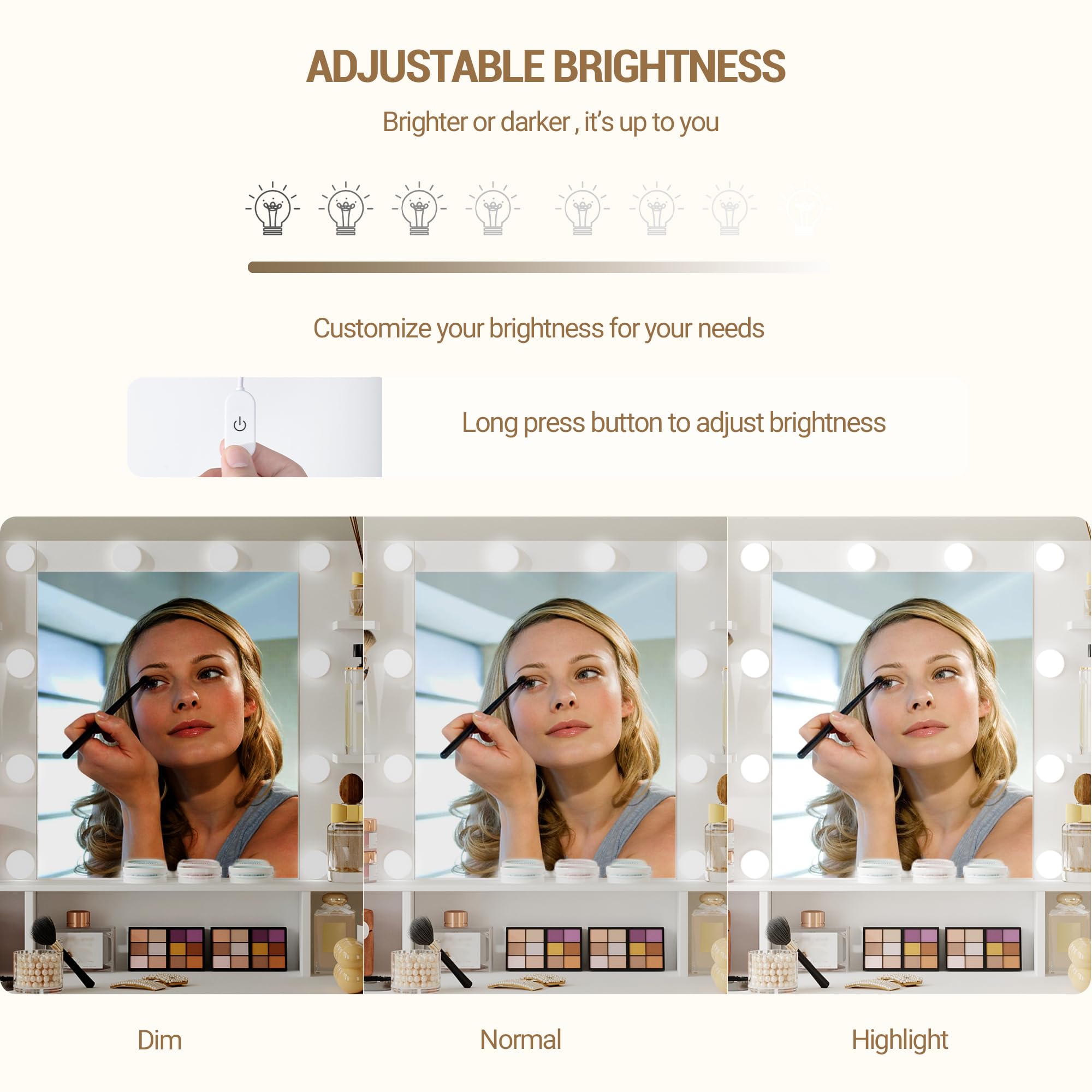 Vanity Desk with Mirror & 10 LED Lights - 3-Level Adjustable Brightness, Makeup Dressing Table with Hidden/Open Shelves & Oversized Drawers - Perfect for Bedroom, Dorm, Apartment (White)