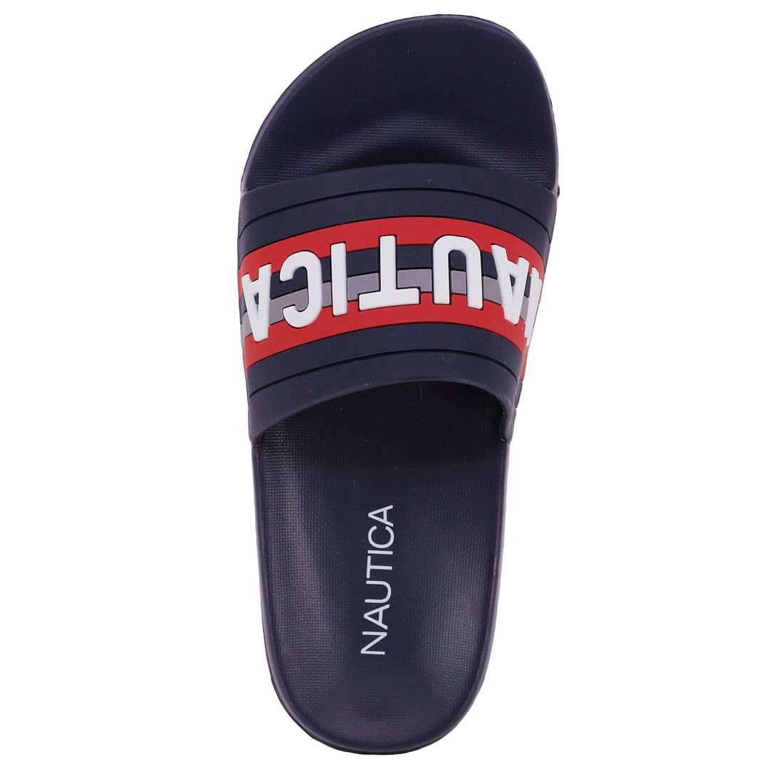 Nautica Kids Girls Slip-On Sandal Athletic Slide Shoes - Comfortable Youth Big Kid Little Kid Sneakers - Diamoni Navy Red Size 1 - Perfect for Beach, Pool, and Summer Outdoor Activities